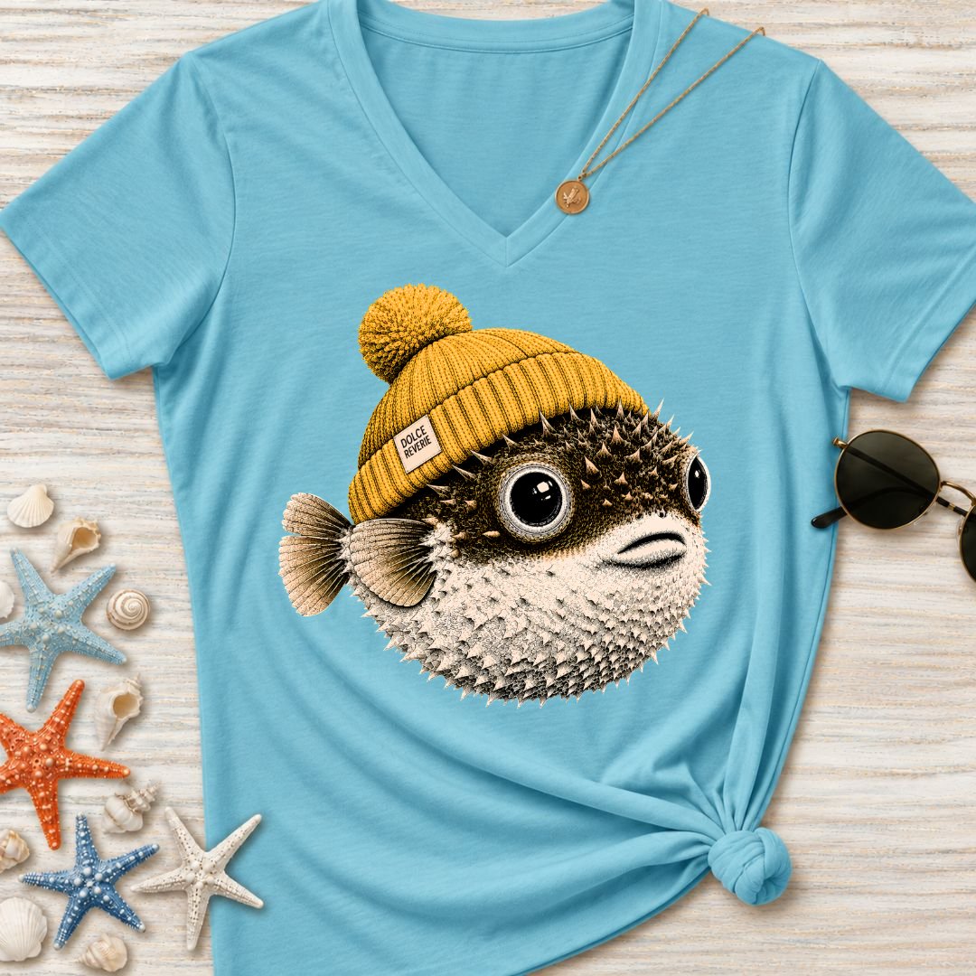 Winter Pufferfish Women's V-Neck T-Shirt