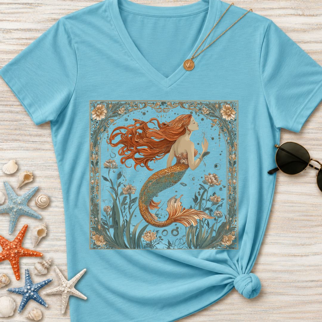Mermaid Art Nouveau Women's V-Neck T-Shirt