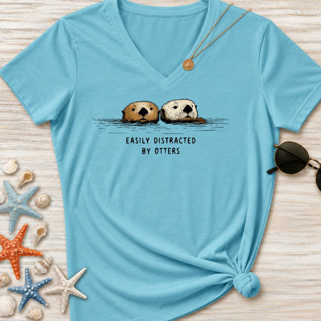 Distracted By Otters Women's V-Neck T-Shirt