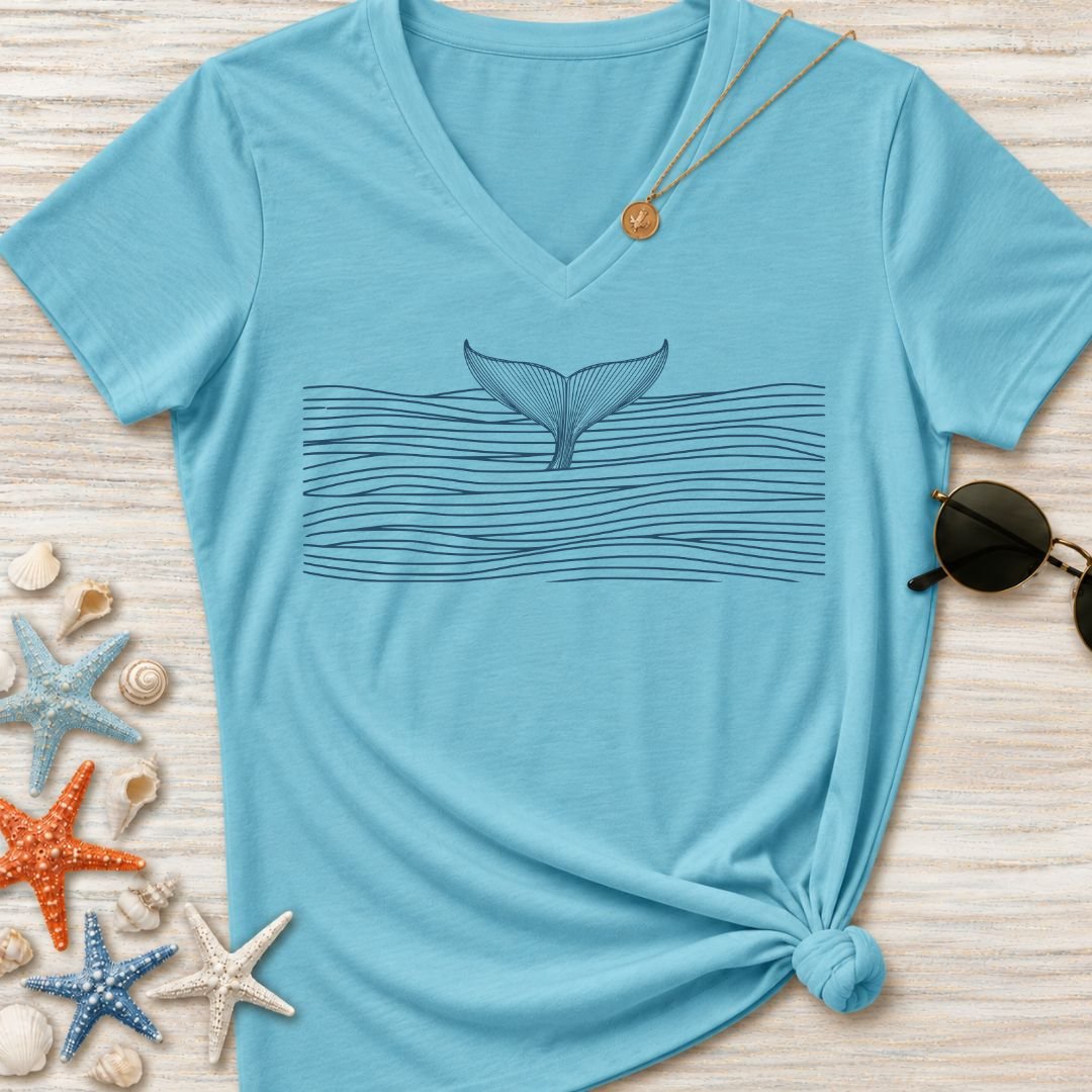 Whale Tail & Sea Of Lines Women's V-Neck T-Shirt