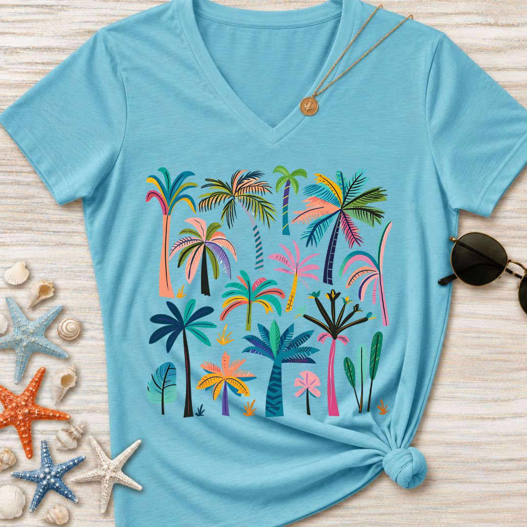 Colorful Palm Trees Women's V-Neck T-Shirt