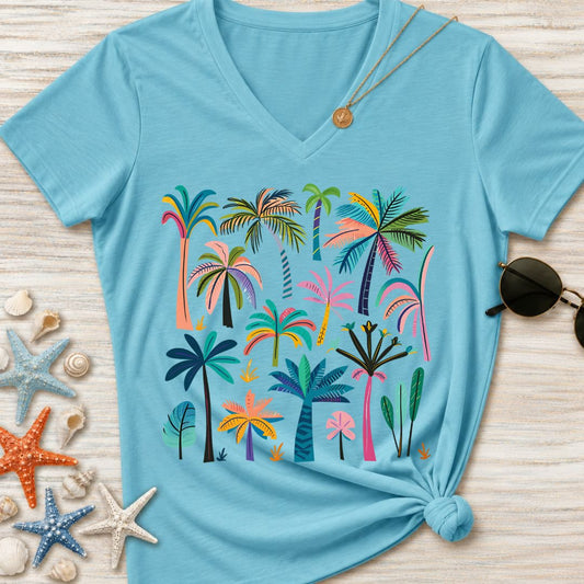 Colorful Palm Trees Women's V-Neck T-Shirt