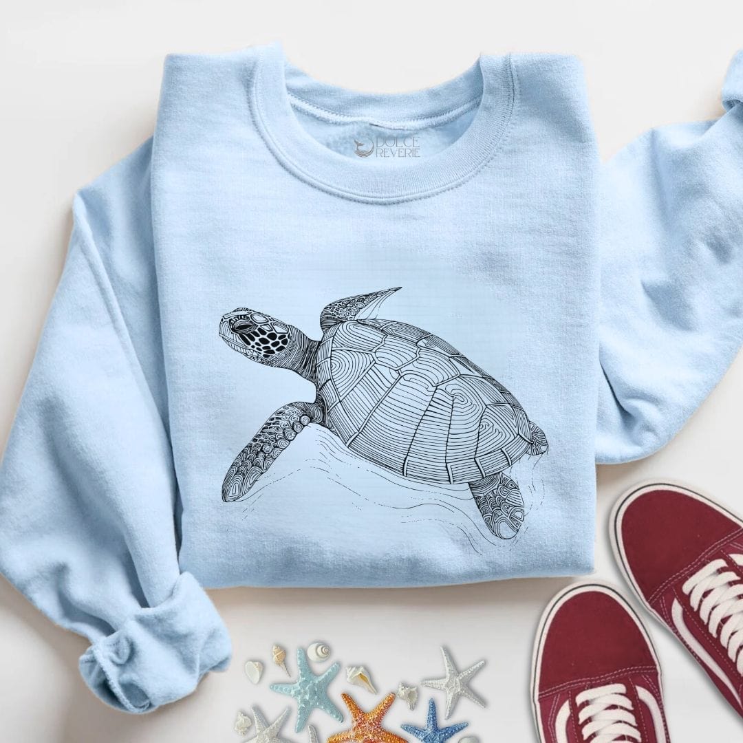 Turtle Line Art Sweatshirt S / Light Blue