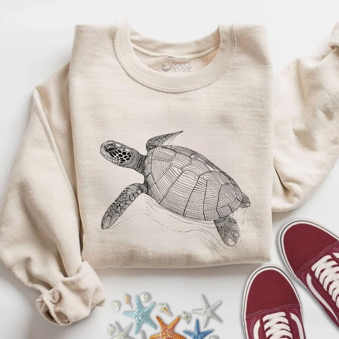 Turtle Line Art Sweatshirt S / Sand