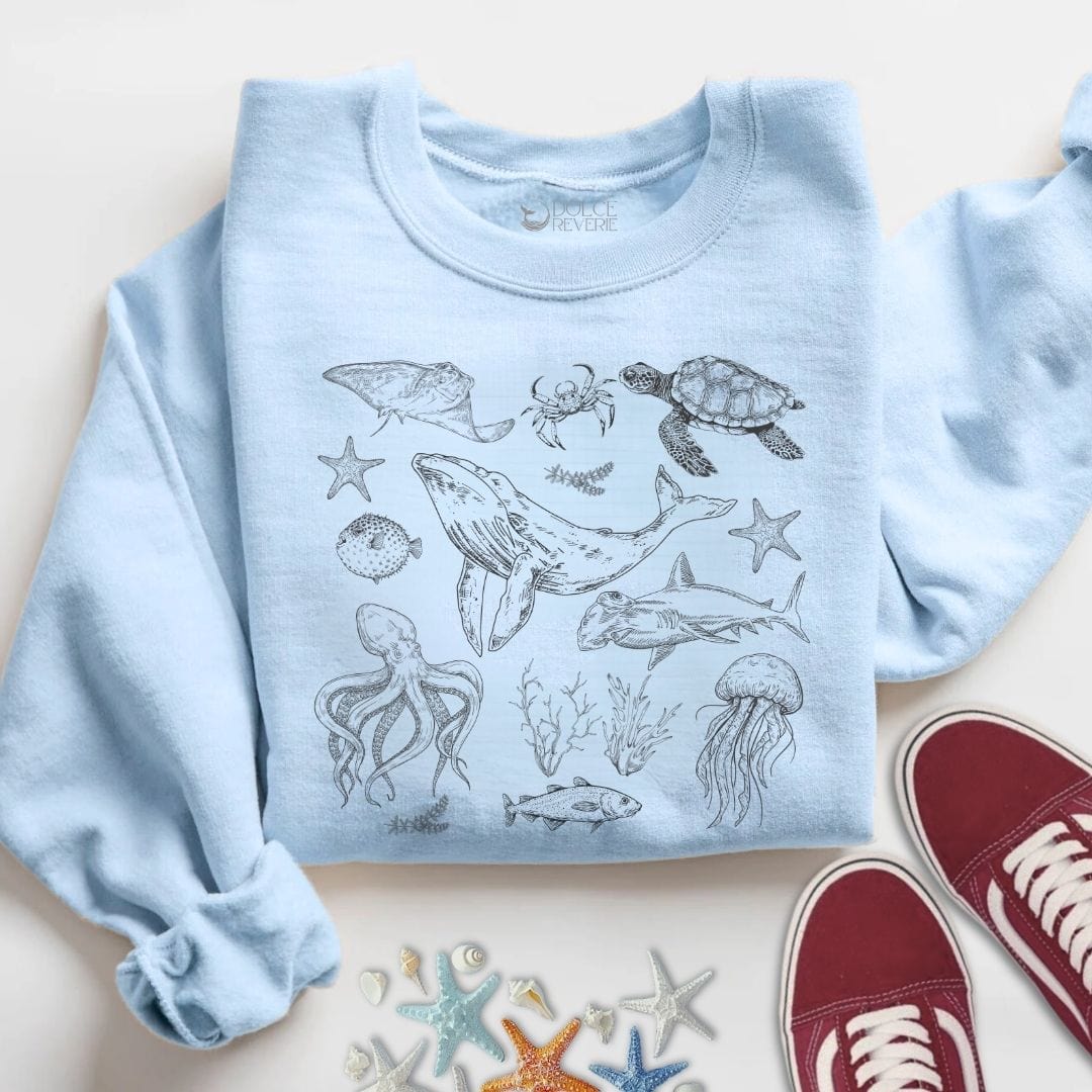 Vintage Marine Animals Sweatshirt S / Light Blue