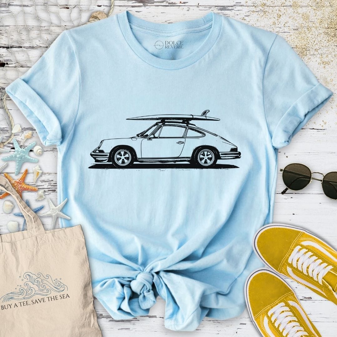 Vintage Porsche & Surfboard T-Shirt Light Blue / S