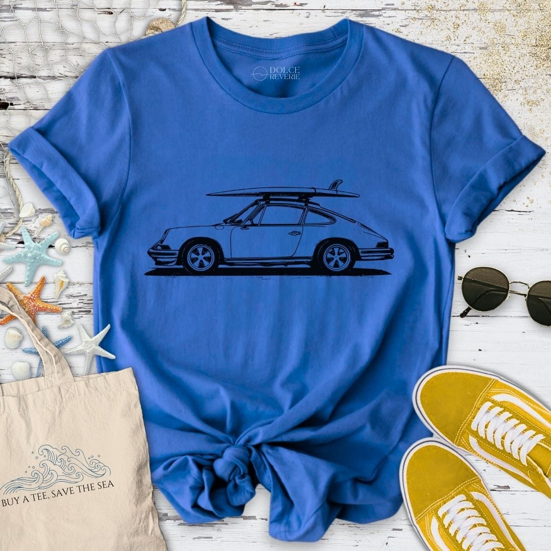 Vintage Porsche & Surfboard T-Shirt Royal / S