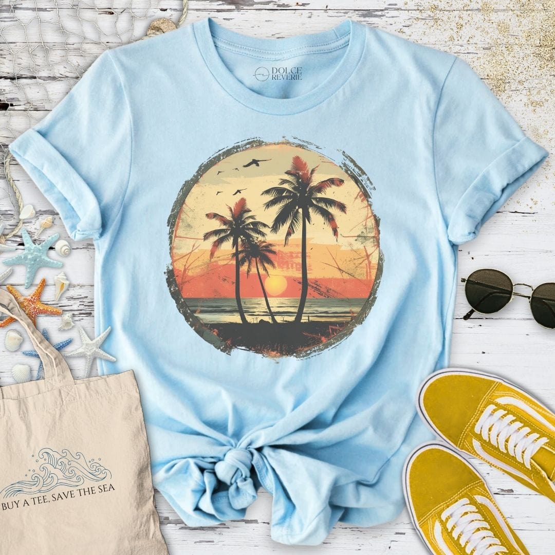 Vintage Tropical Seascape T-Shirt Light Blue / S