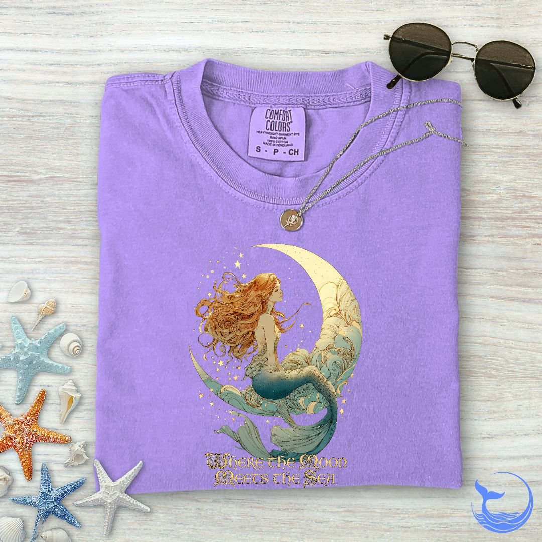 Moon Meets The Sea, Mermaid Comfort Colors T-Shirt