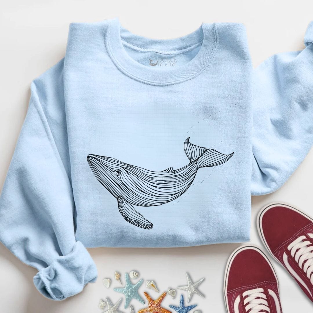 Whale Line Art Sweatshirt S / Light Blue
