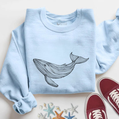 Whale Line Art Sweatshirt S / Light Blue