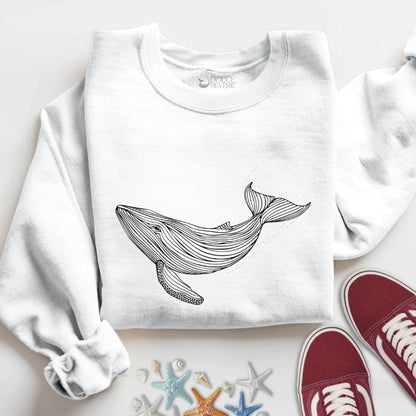 Whale Line Art Sweatshirt S / White