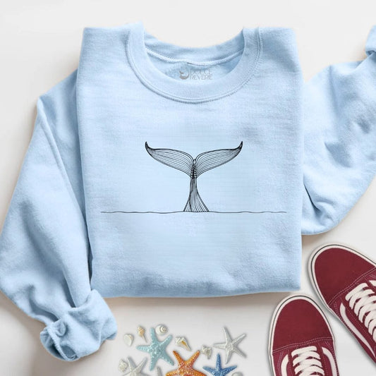 Whale Tail Line Art Sweatshirt S / Light Blue