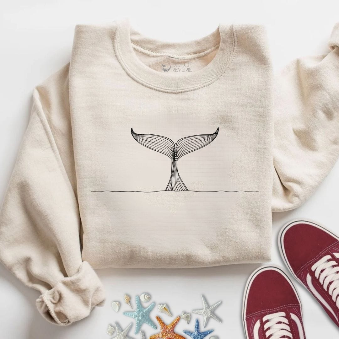Whale Tail Line Art Sweatshirt S / Sand