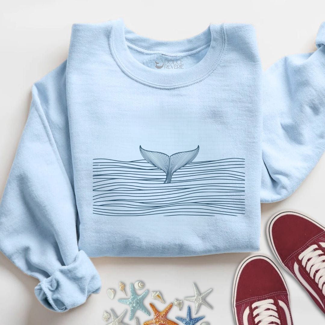 Whale Tail & Sea Of Lines Sweatshirt S / Light Blue