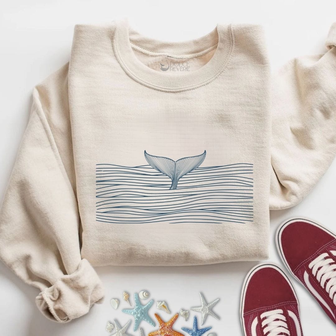 Whale Tail & Sea Of Lines Sweatshirt S / Sand