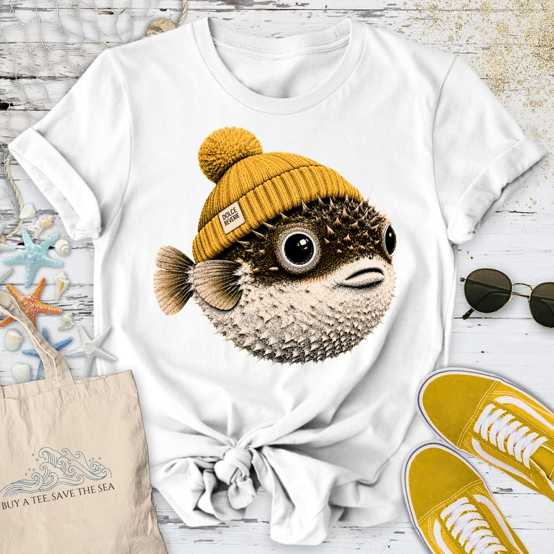 Winter Pufferfish T-Shirt in White - Dolce Reverie