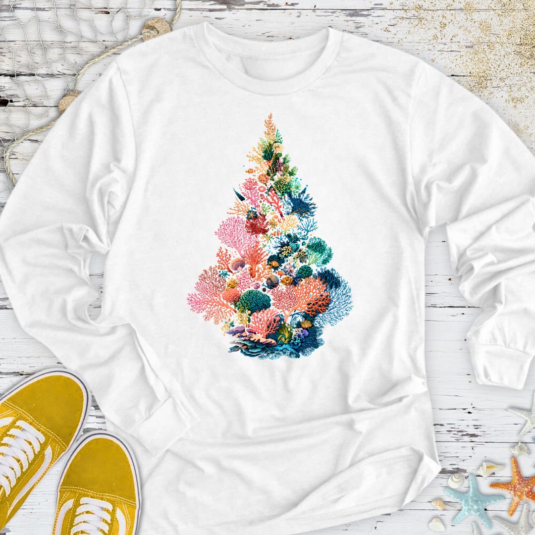 Coral Christmas Tree Long Sleeve Tee