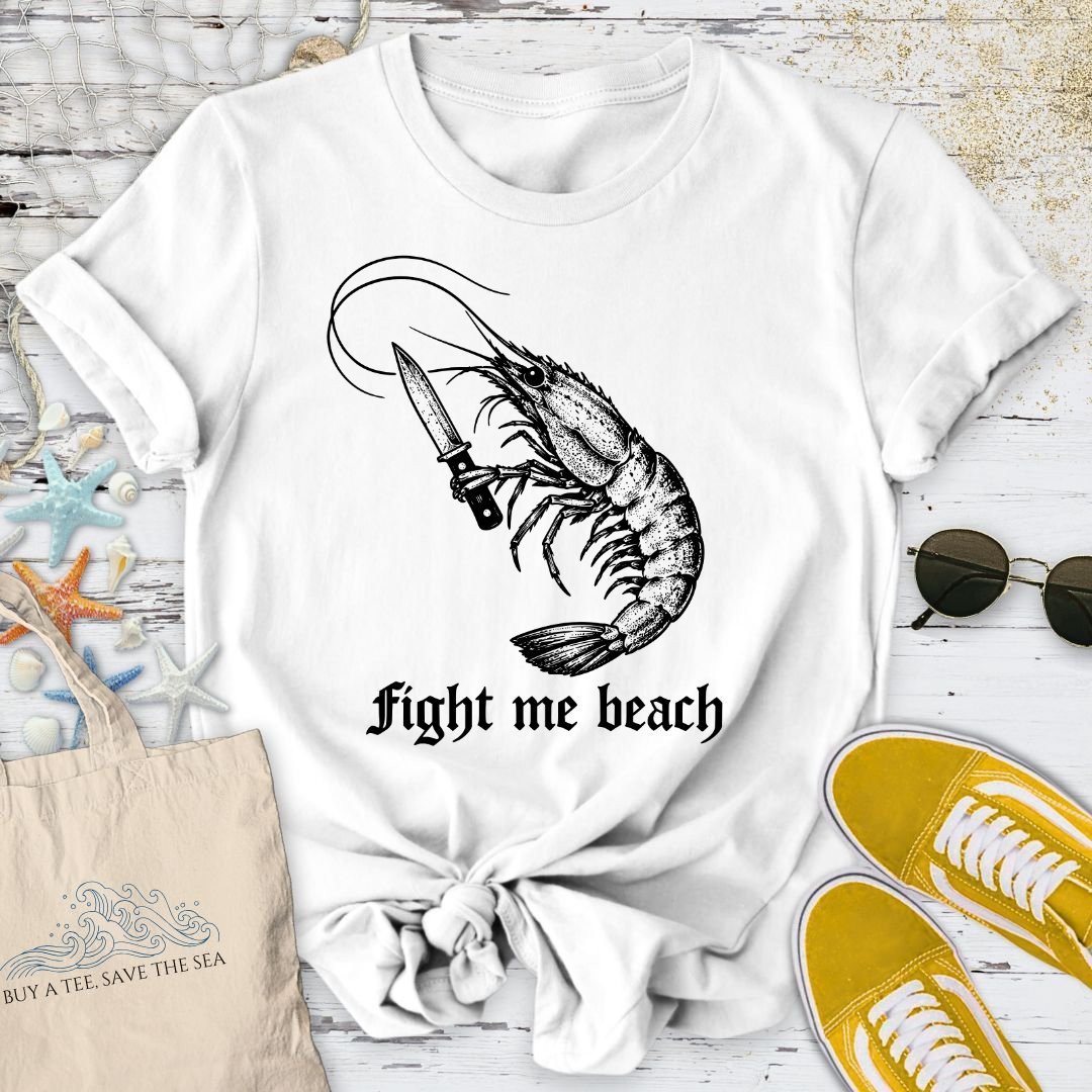 Fight Me Beach, Shrimp T-Shirt in White - Dolce Reverie