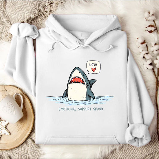 Emotional Support Shark Hoodie in White - Dolce Reverie