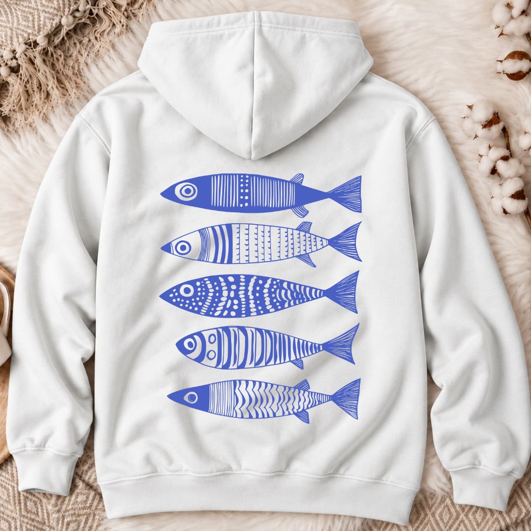 Blue Sardines Back Print Hoodie