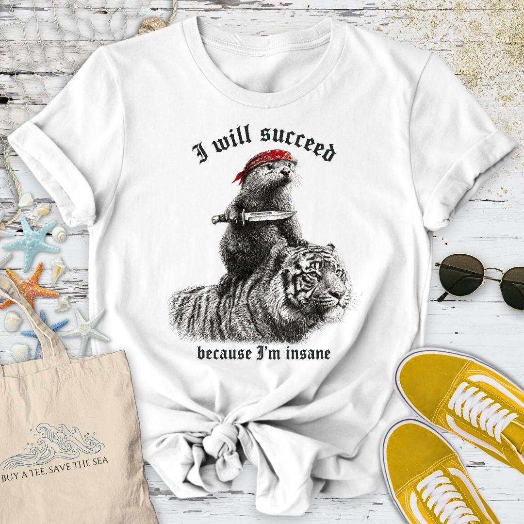 I Will Succeed, Sea Otter T-Shirt in White - Dolce Reverie