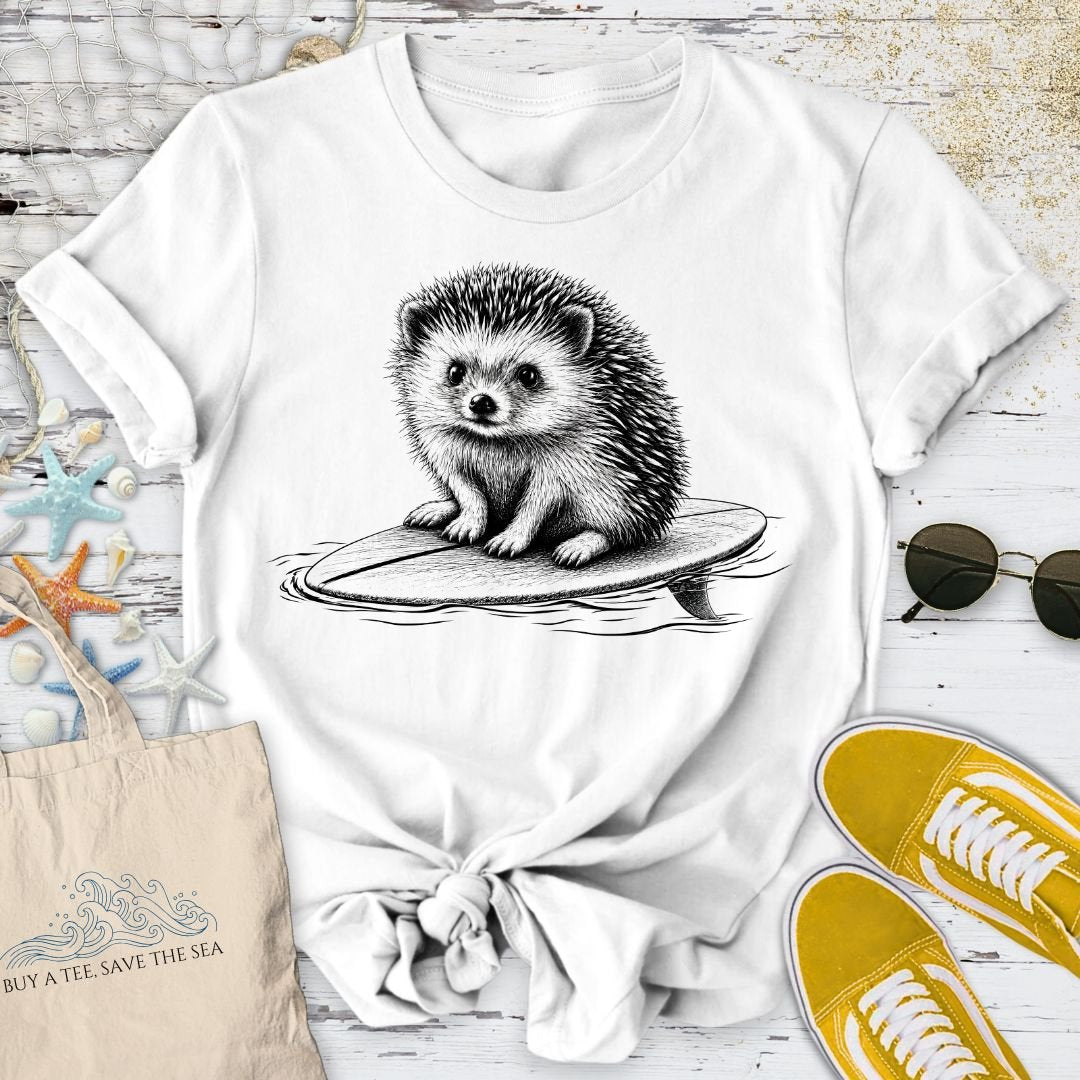Surfing Hedgehog T-Shirt in White - Dolce Reverie