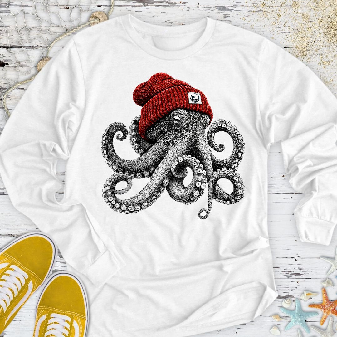 Red Beanie Octopus Long Sleeve Tee