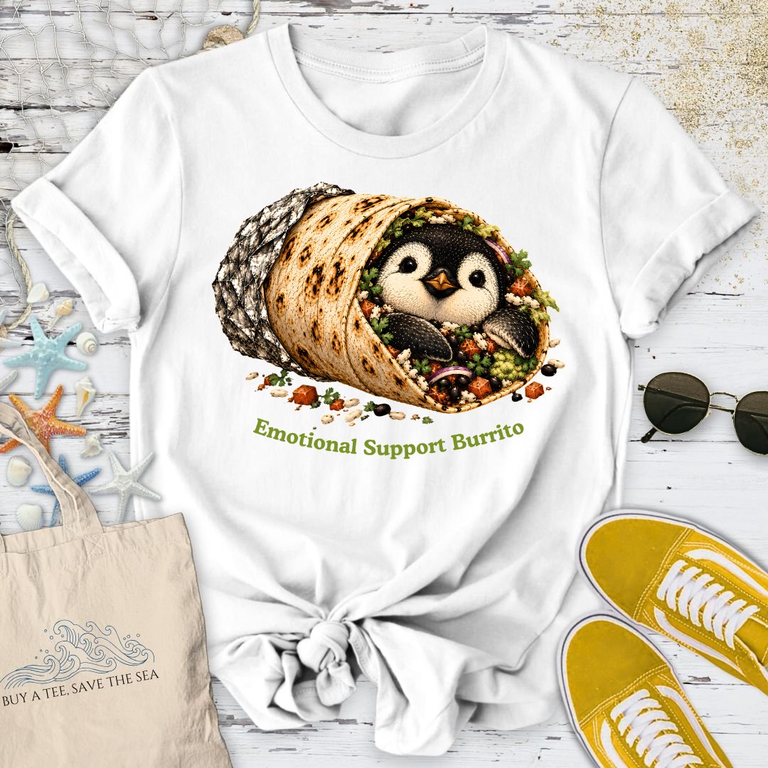 Emotional Support Burrito, Penguin T-Shirt in White - Dolce Reverie
