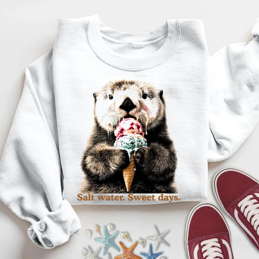 Salt Water Sweet Days Otter Sweatshirt in White - Dolce Reverie