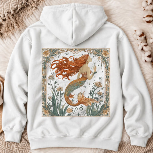 Mermaid Art Nouveau Back Print Hoodie in White - Dolce Reverie