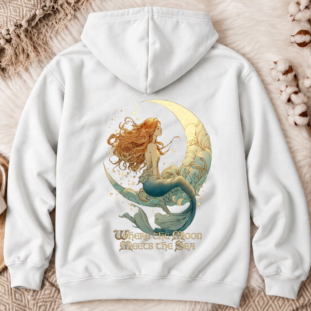 Moon Meets The Sea, Mermaid Back Print Hoodie