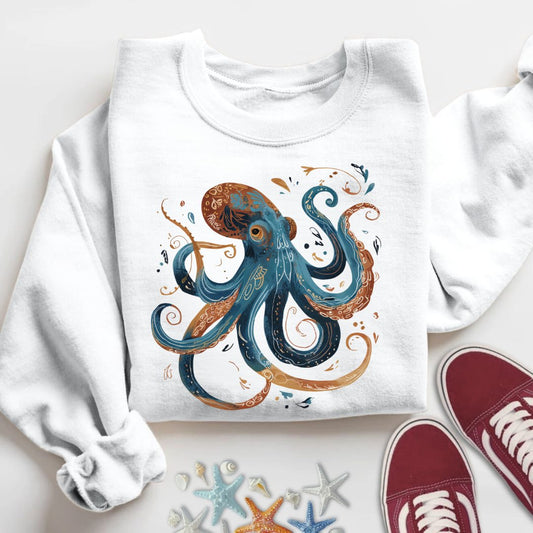 Boho Octopus Sweatshirt in White - Dolce Reverie