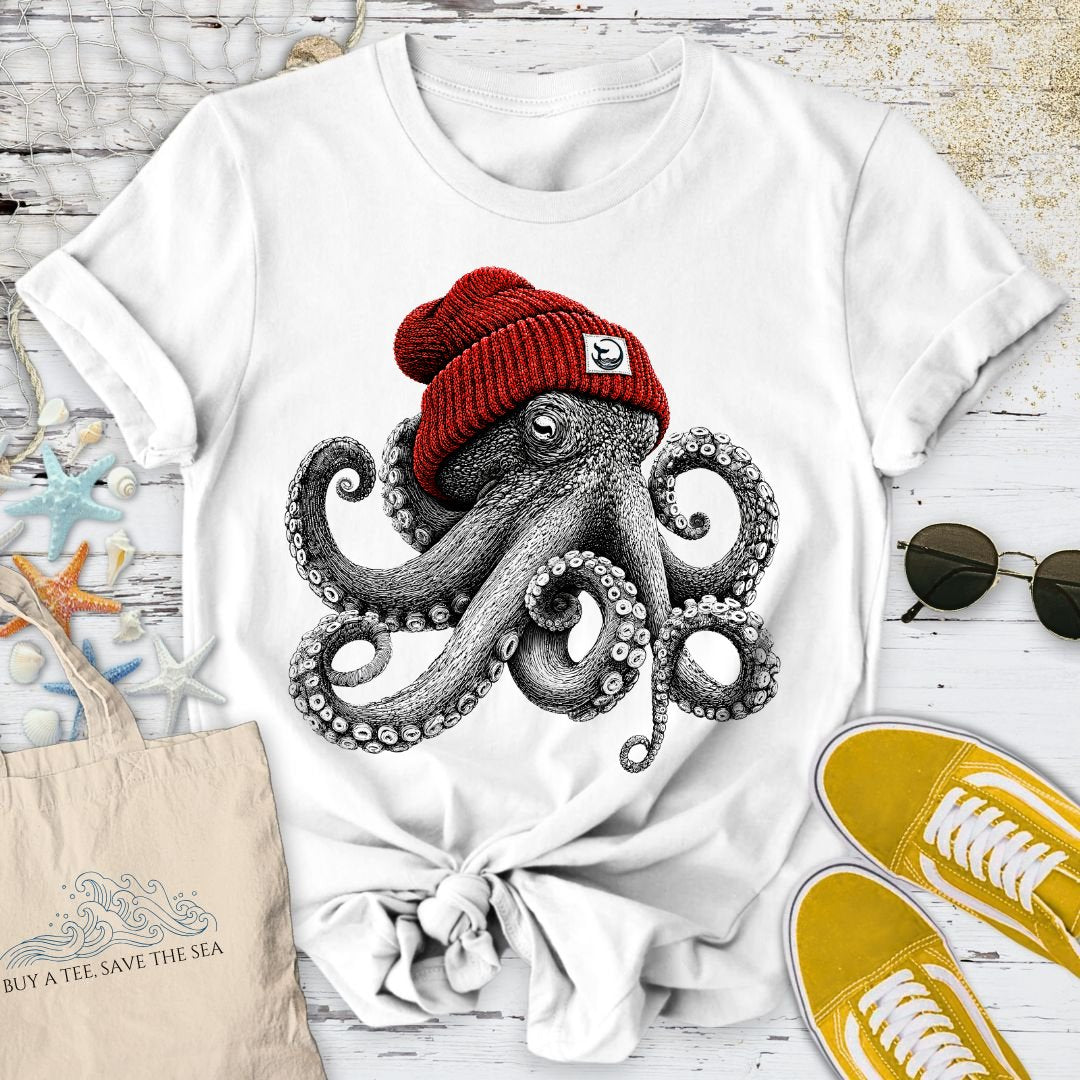 Red Beanie Octopus T-Shirt