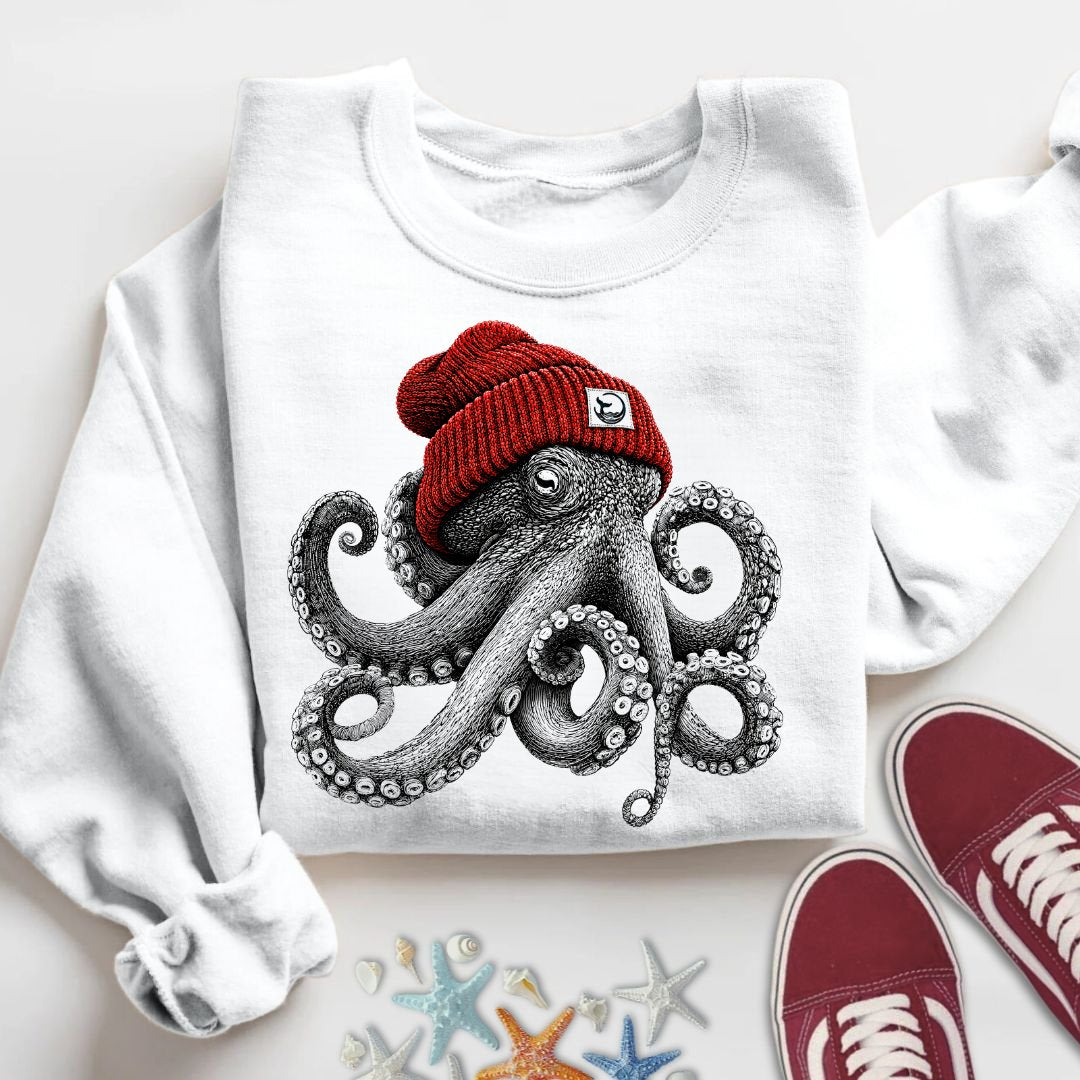 Red Beanie Octopus Sweatshirt