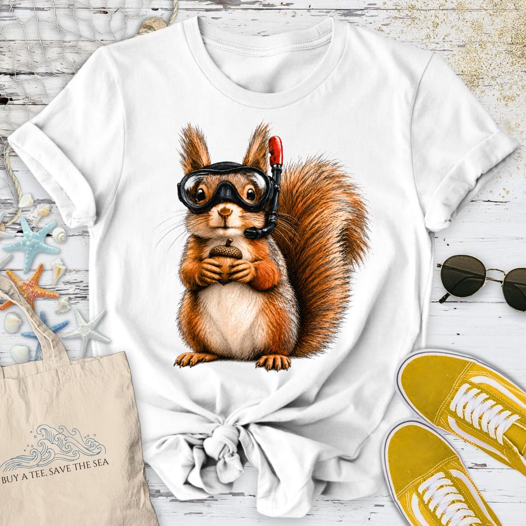 Scuba Diver Squirrel T-Shirt in White - Dolce Reverie