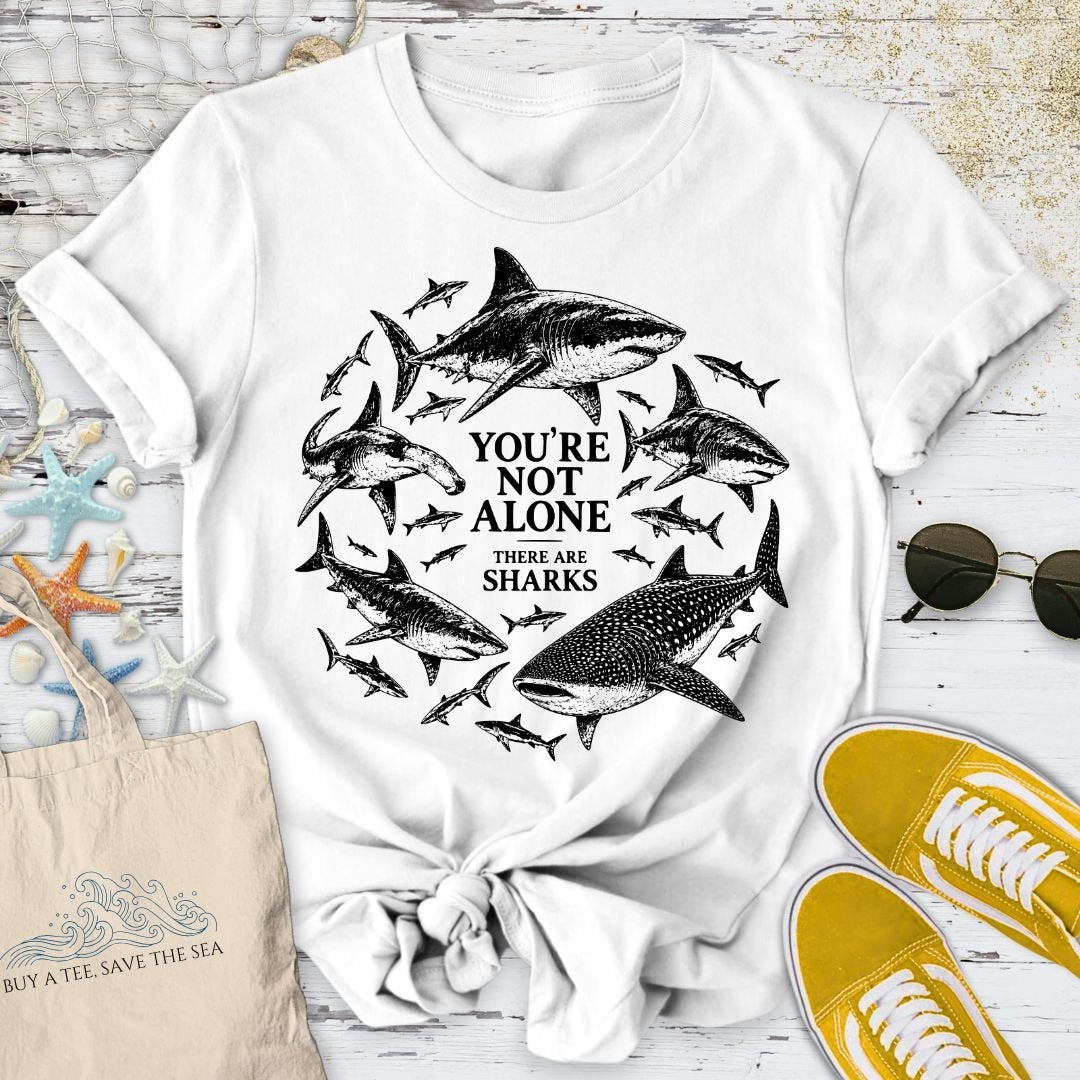 You're Not Alone, Sharks T-Shirt in White - Dolce Reverie