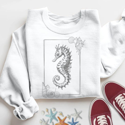 Vintage Seahorse Sweatshirt in White - Dolce Reverie