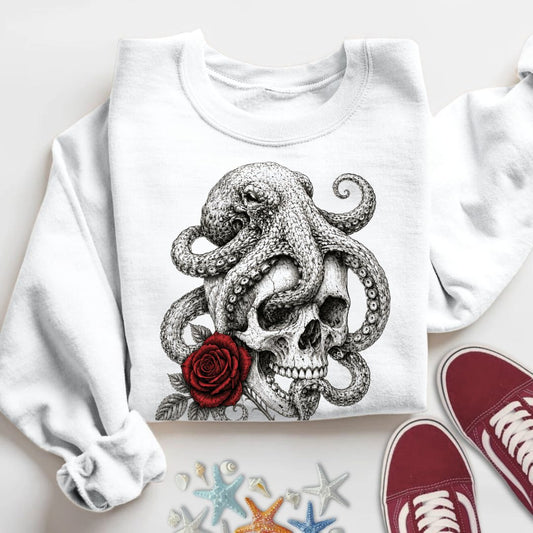 The Last Rose, Octopus Sweatshirt in White - Dolce Reverie