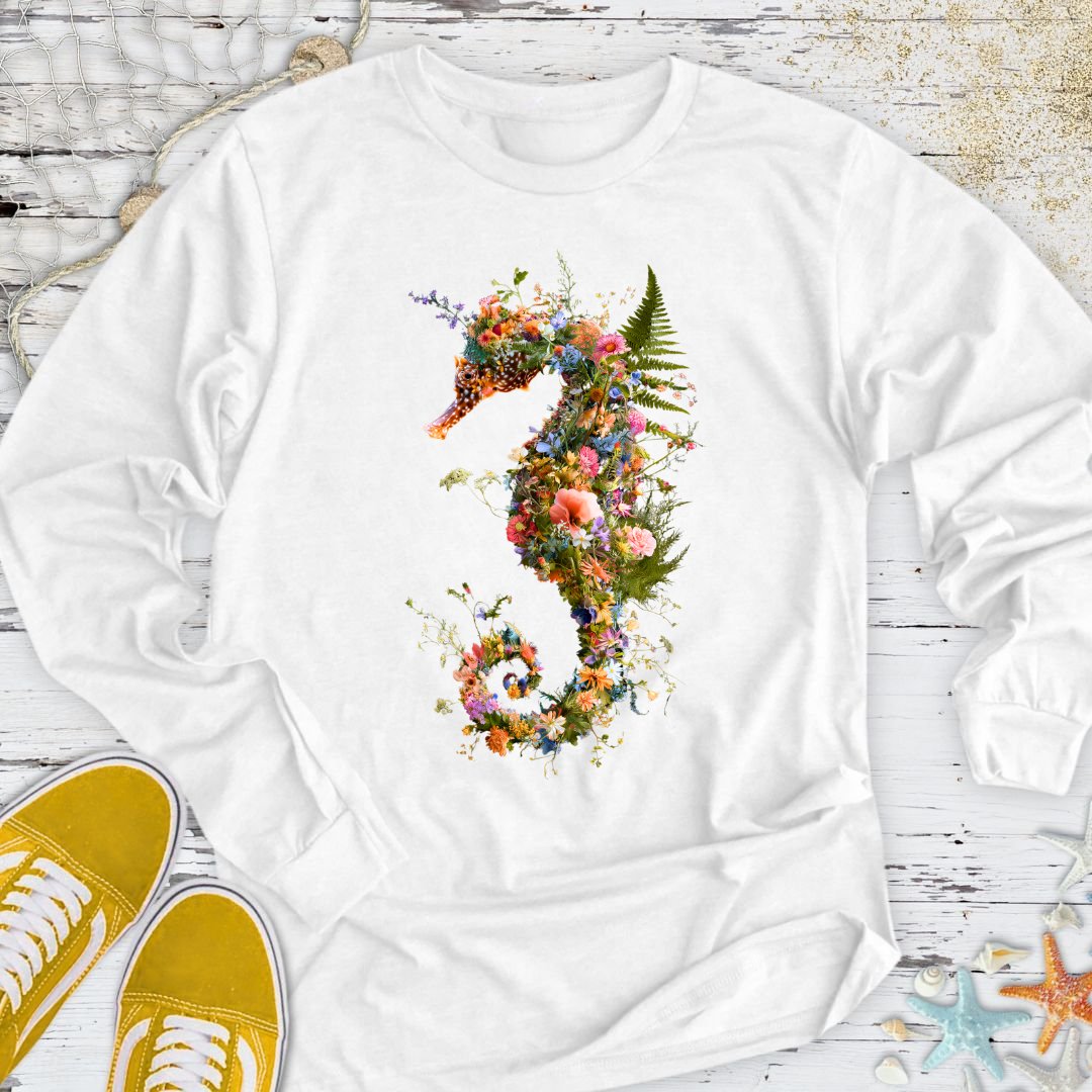 Floral Seahorse Long Sleeve Tee