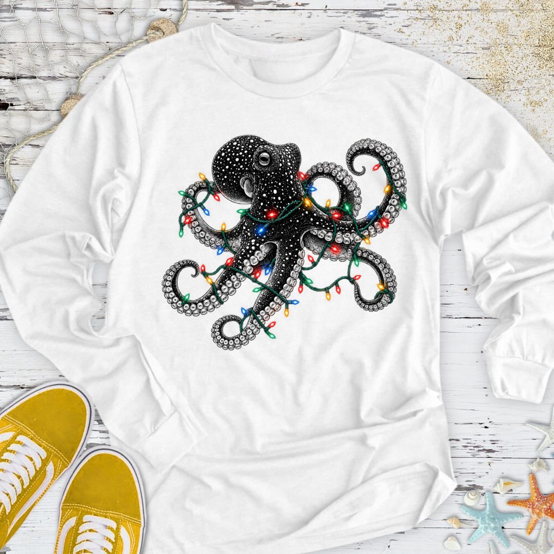 Christmas Lights Octopus Long Sleeve Tee