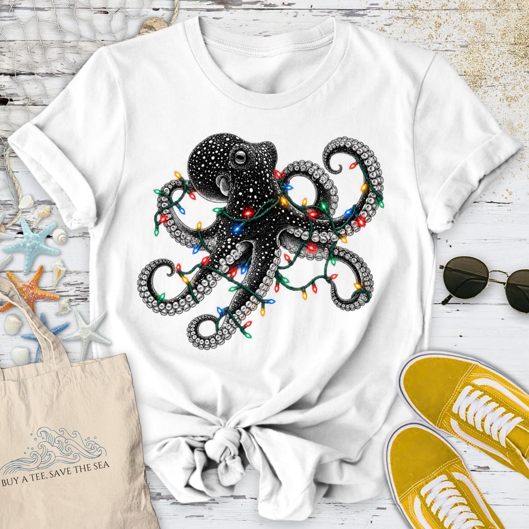 Christmas Lights Octopus T-Shirt in White - Dolce Reverie