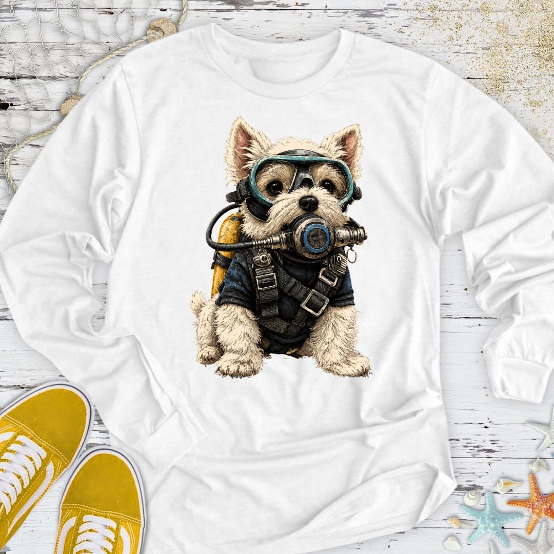 Scuba Diver Dog Long Sleeve Tee