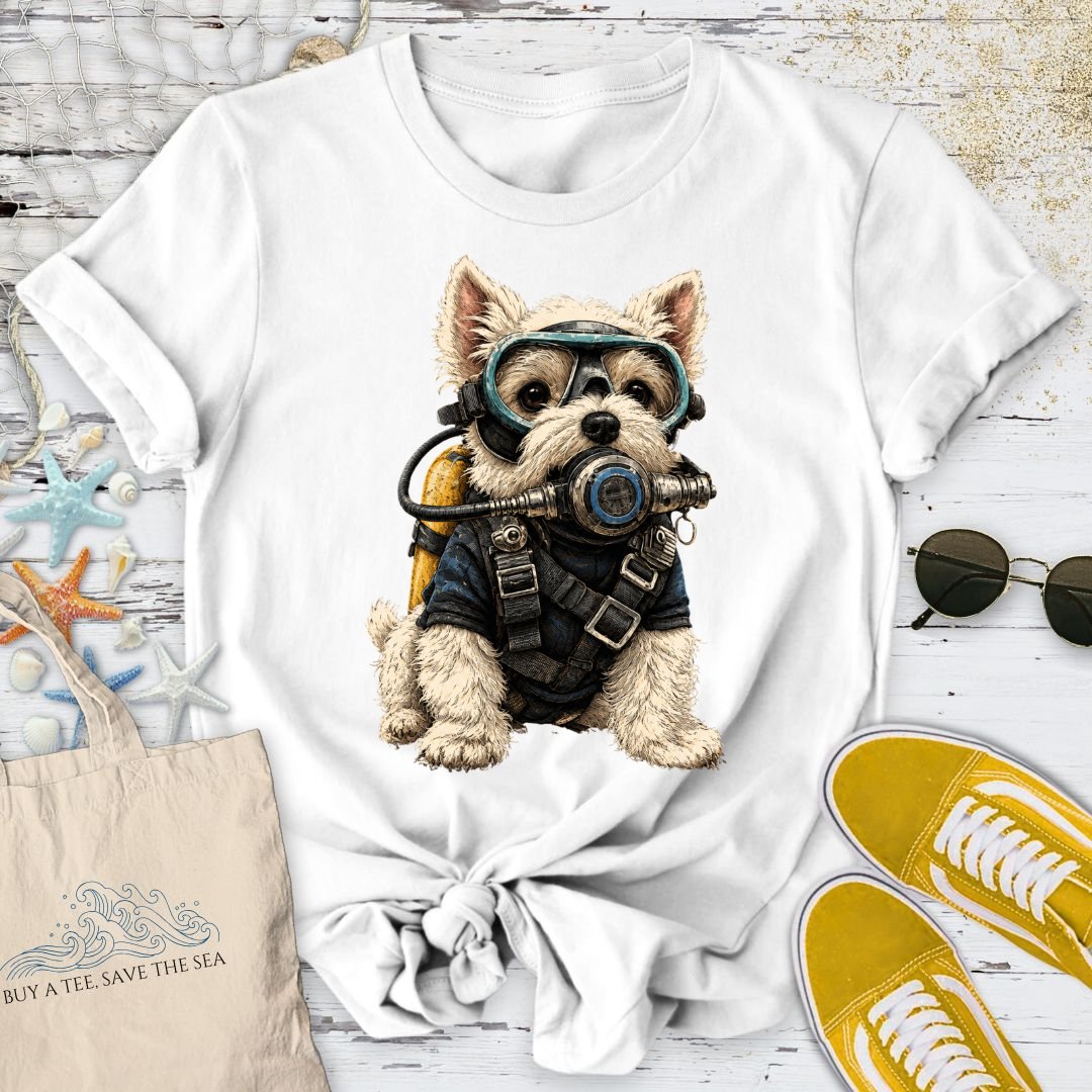 Scuba Diver Dog T-Shirt in White - Dolce Reverie