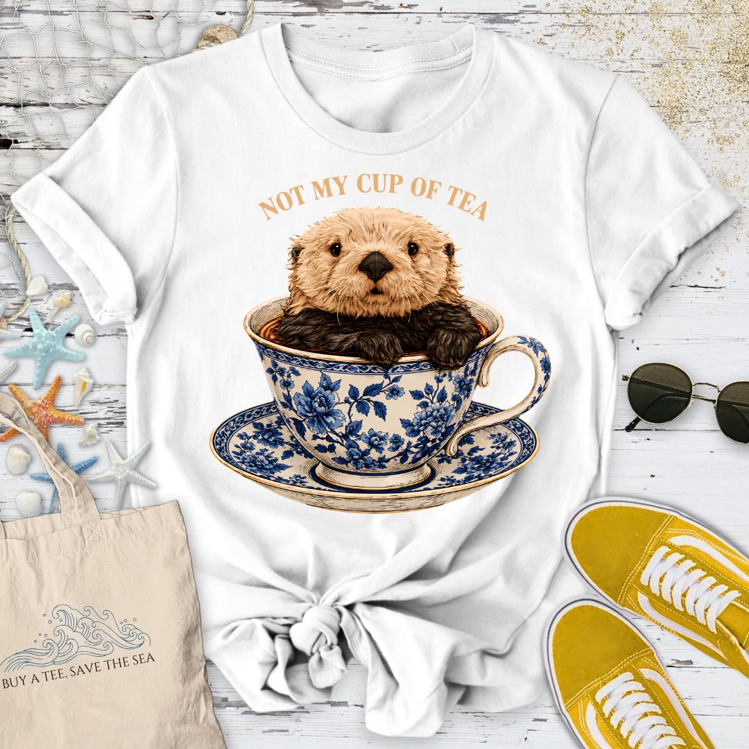 Not My Cup Of Tea, Otter T-Shirt in White - Dolce Reverie