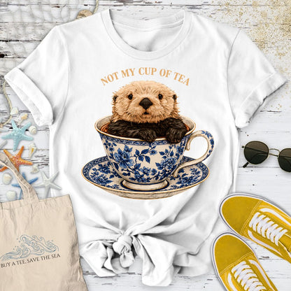 Not My Cup Of Tea, Otter T-Shirt in White - Dolce Reverie