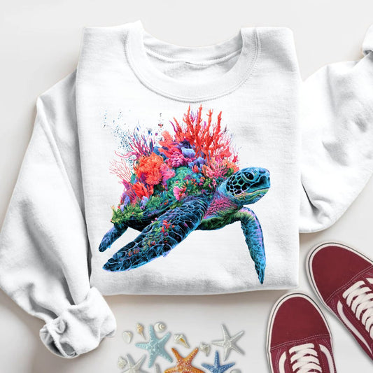 Reef Turtle Sweatshirt in White - Dolce Reverie